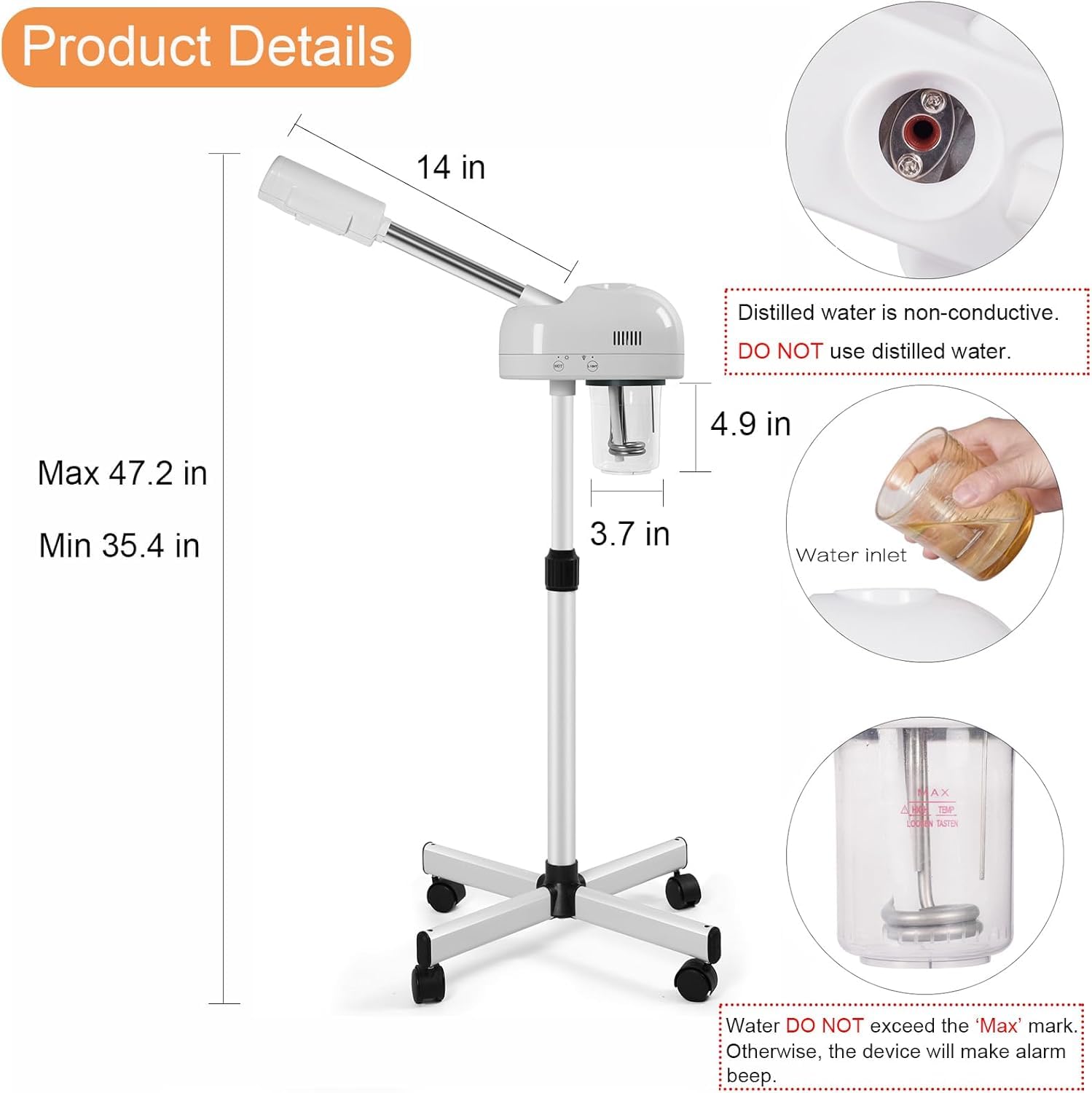 Professional Facial Steamer with Hot Mist Function - Adjustable Height & 360° Rotatable Nozzle - Portable Beauty Device for Home & Salon Spa - Perfect for Skin Hydration, Deep Cleansing & Relaxation Therapy