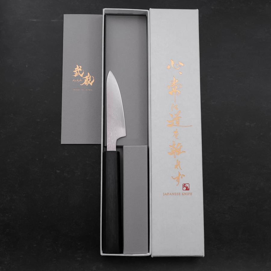 Premium VG-10 Damascus Steel Petty Knife 85mm with Dark Blue Urushi Handle - Perfect for Slicing, Peeling & Precision Kitchen Tasks