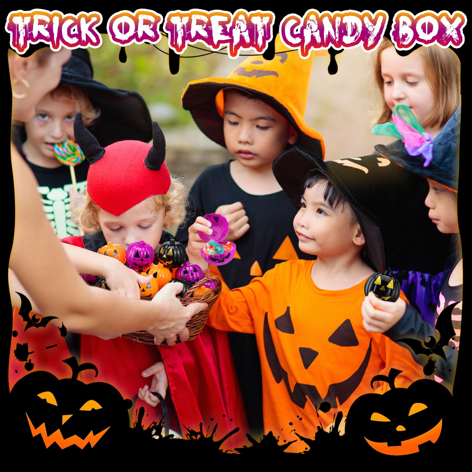 Lallisa 60-Piece Halloween Pumpkin Containers Set - Orange, Purple & Black Plastic Storage Boxes for Candy, Treats & Party Decorations | Bulk Mini Pumpkin Candy Boxes for Trick-or-Treat, Halloween Parties & Home Decor