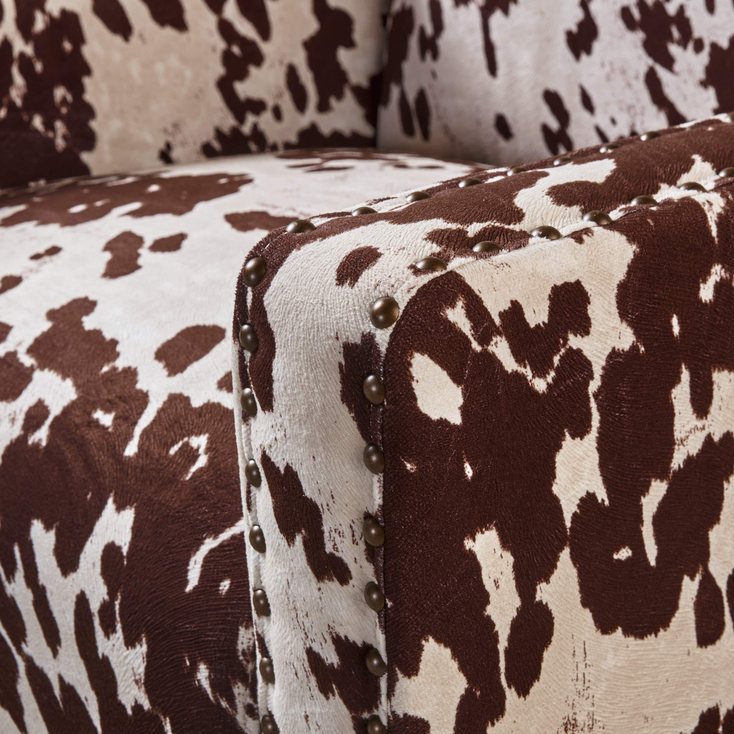 Christopher Knight Home Elysabeth Studded Velvet Club Chair - Luxurious Cow Print & Dark Brown Accent Chair, 32.75