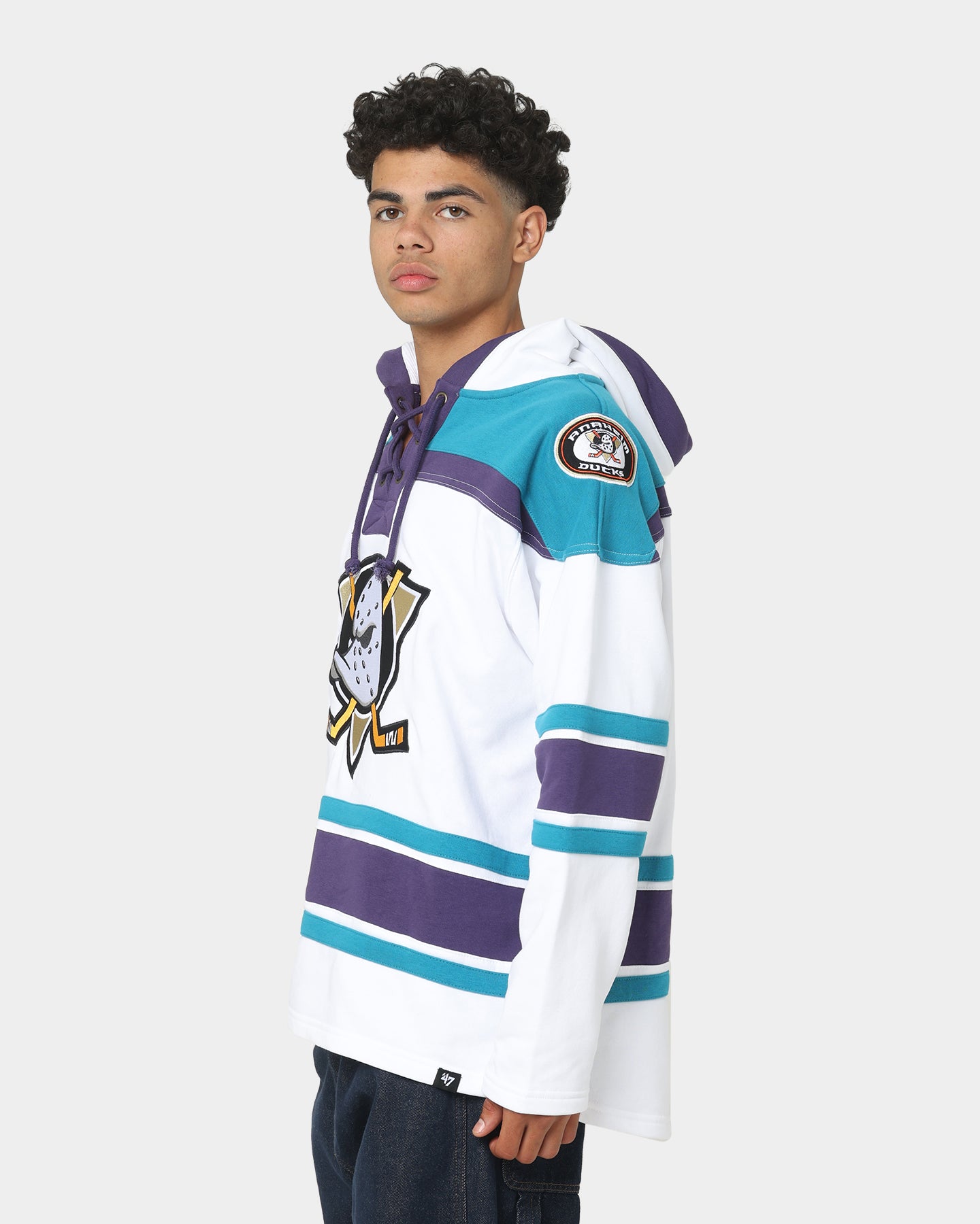 47 Brand Anaheim Ducks Superior Lacer Hoodie - White Wash NHL Hockey Fan Apparel for Men & Women - Perfect for Game Day, Tailgating and Cold Weather