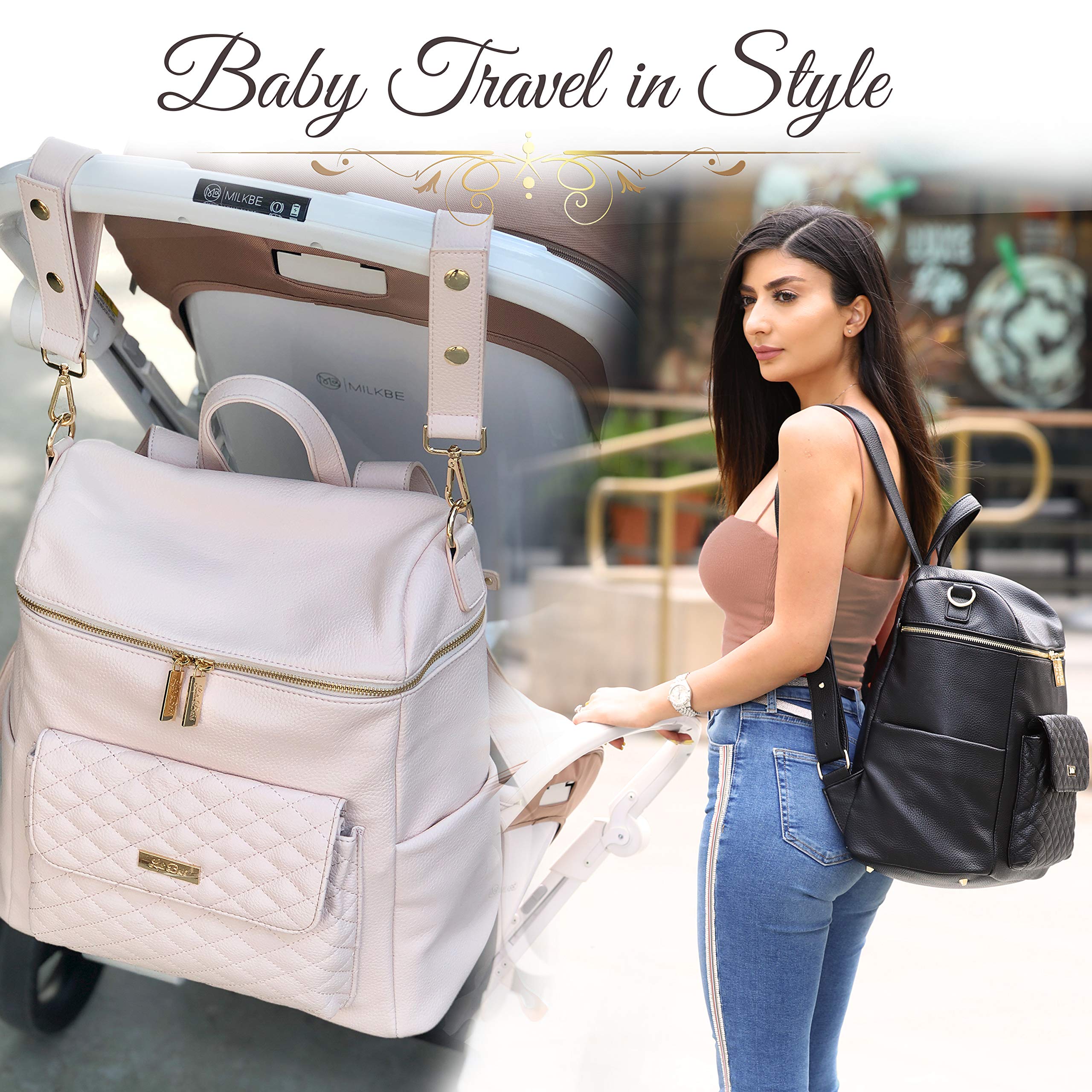 Luli Bebe Large Vegan Leather Diaper Backpack for Moms - Stylish Baby Bag with Changing Pad, Multipurpose & Roomy (Latte Brown) | Perfect for Travel, Daycare & On-the-Go Parenting