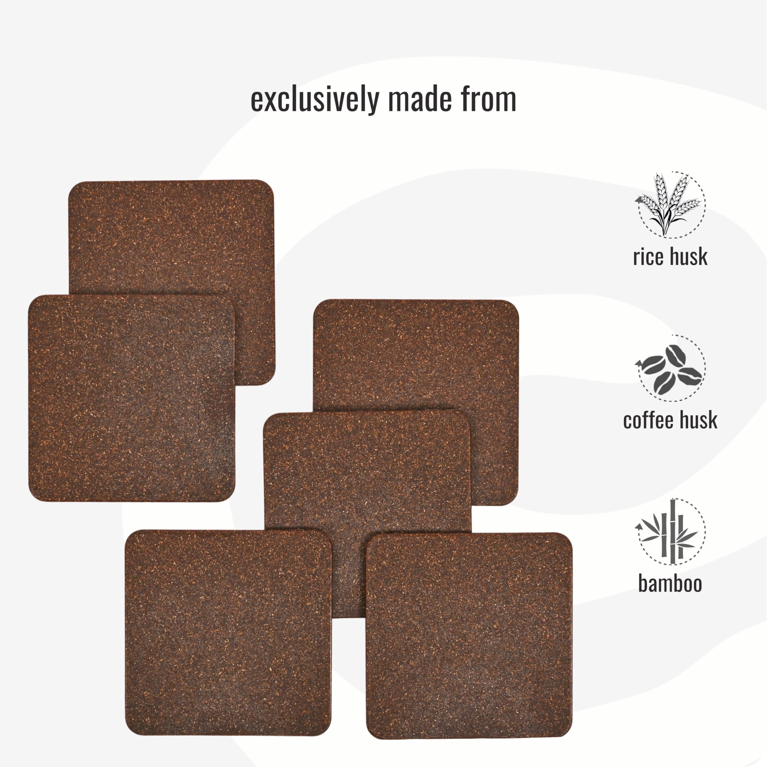 Eco-Friendly Bamboo & Rice Husk Coasters Set of 6 - Natural Table Protectors for Hot Pots, Tea Cups, Coffee Mugs & Glasses - Perfect for Dining Tables, Coffee Shops & Home Decor
