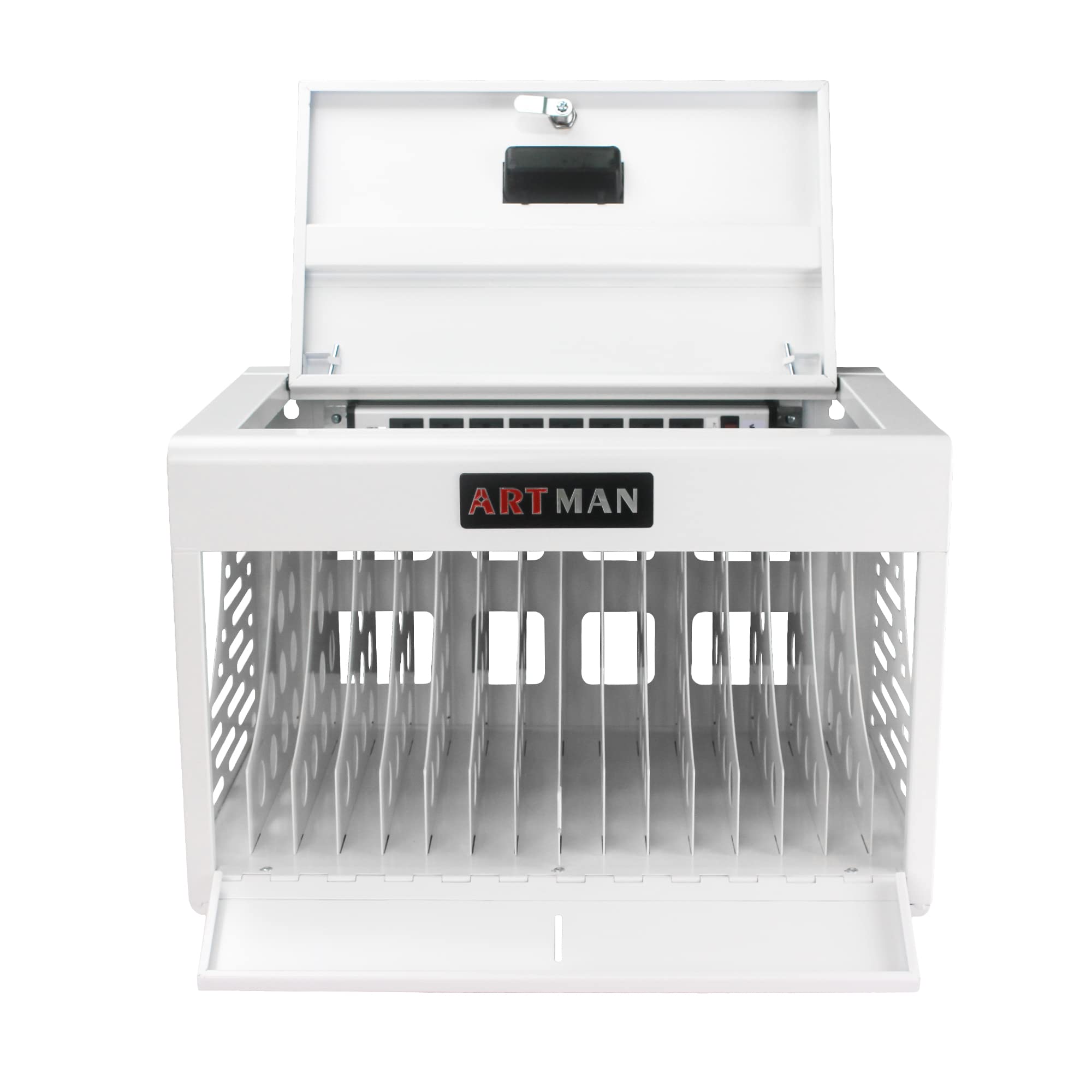 16-Device Laptop Charging Station for iPad Chromebook Tablet - Secure Classroom Charging Cabinet with Cable Management, Combination Lock & Organizer - Perfect for Schools, Offices & Libraries (White)