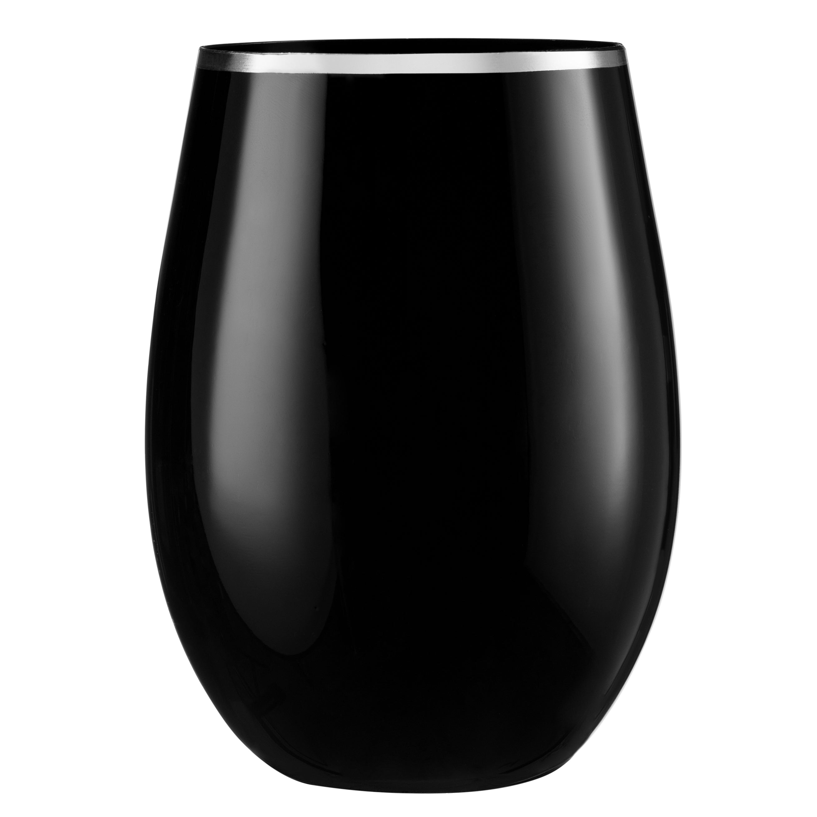 16 oz. Black Stemless Wine Glasses with Silver Rim - Set of 6 - Shatterproof & Dishwasher Safe - Perfect for Parties, Weddings, and Home Entertaining