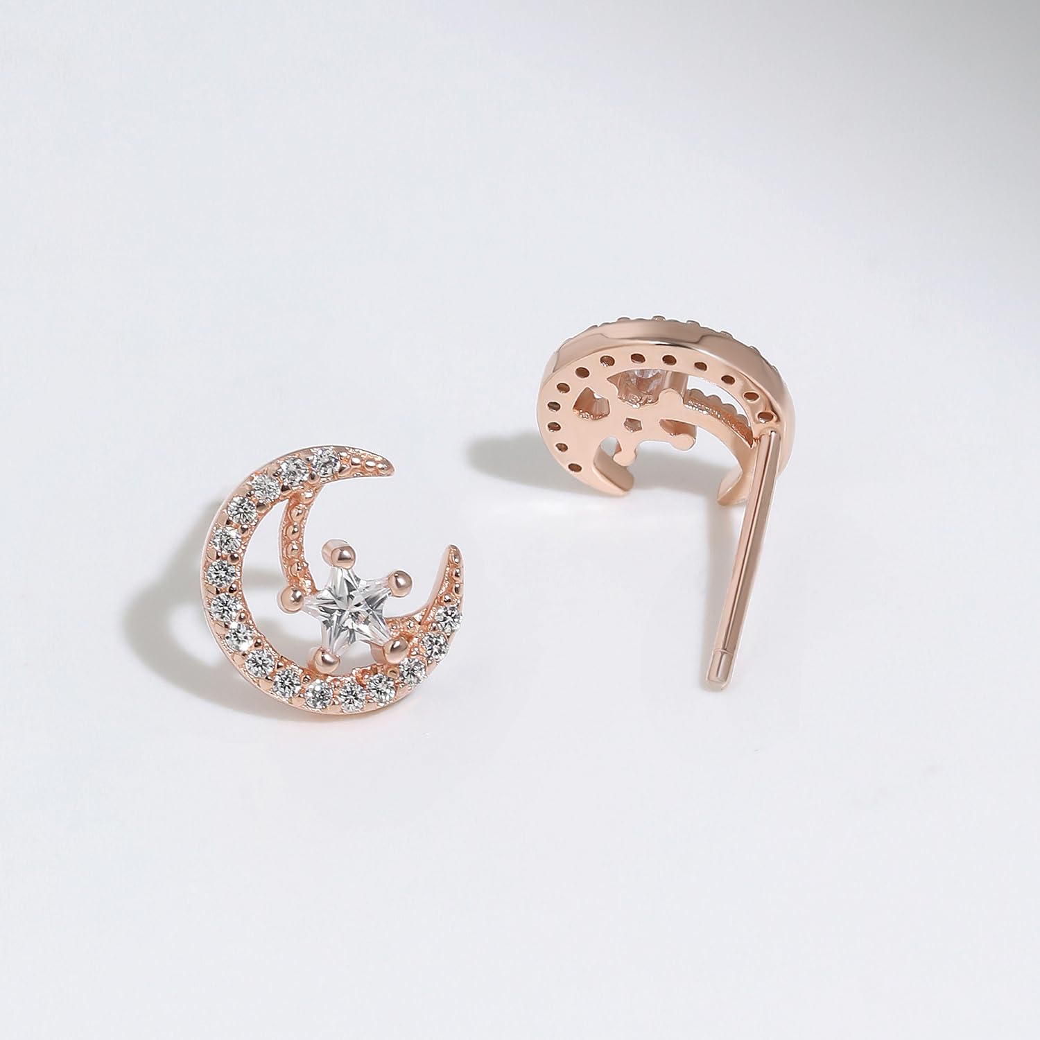 Meissa Sterling Silver Moon & Star Earrings for Women - Hypoallergenic Rose Gold Stud Earrings | Cute Gift for Girls, Teens & Adults | Perfect for Everyday Wear, Date Night & Special Occasions