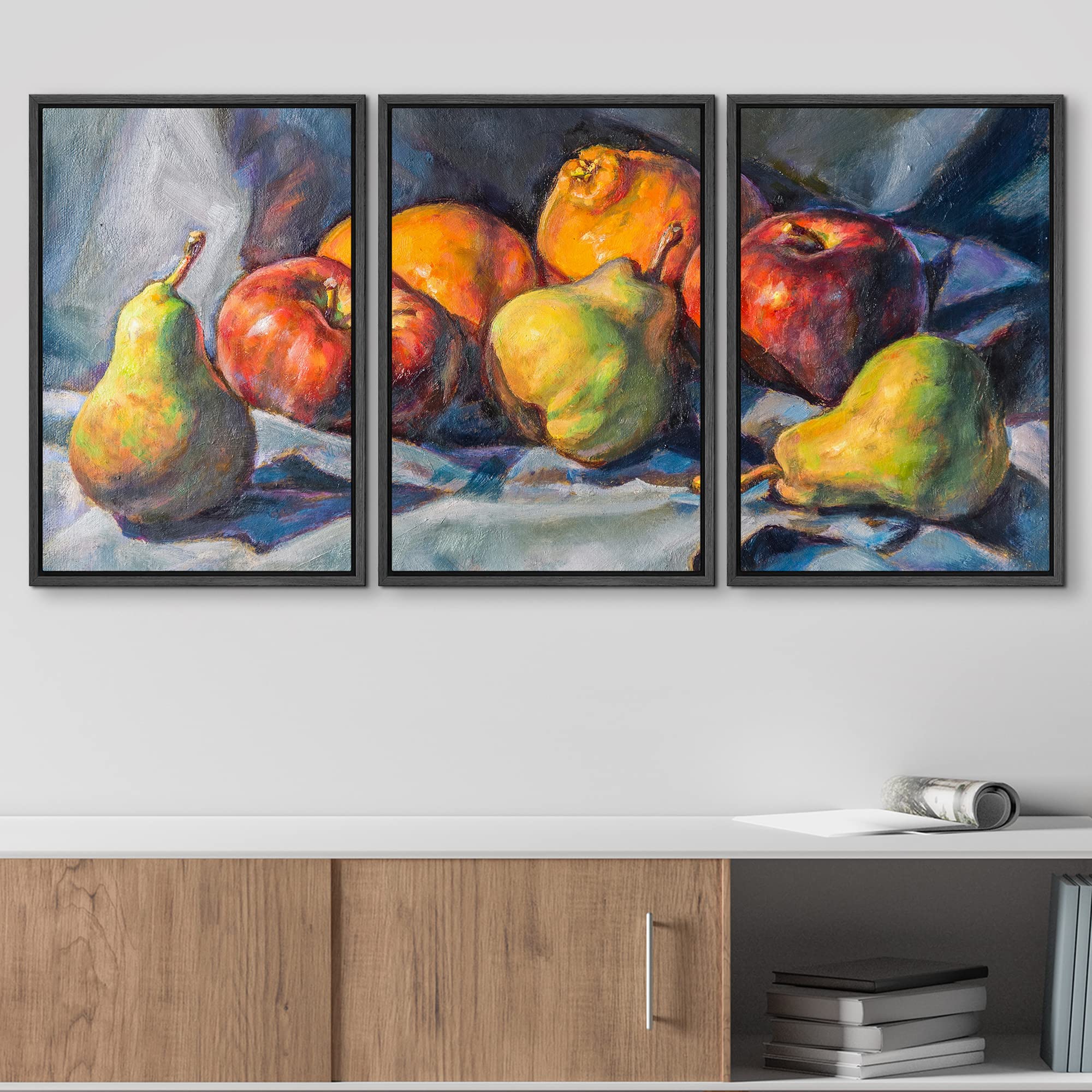 Wall26 - 3 Piece Framed Canvas Wall Art - Fruit Still Life Oil Painting on Stretched Canvas - Modern Home Decor Ready to Hang (16