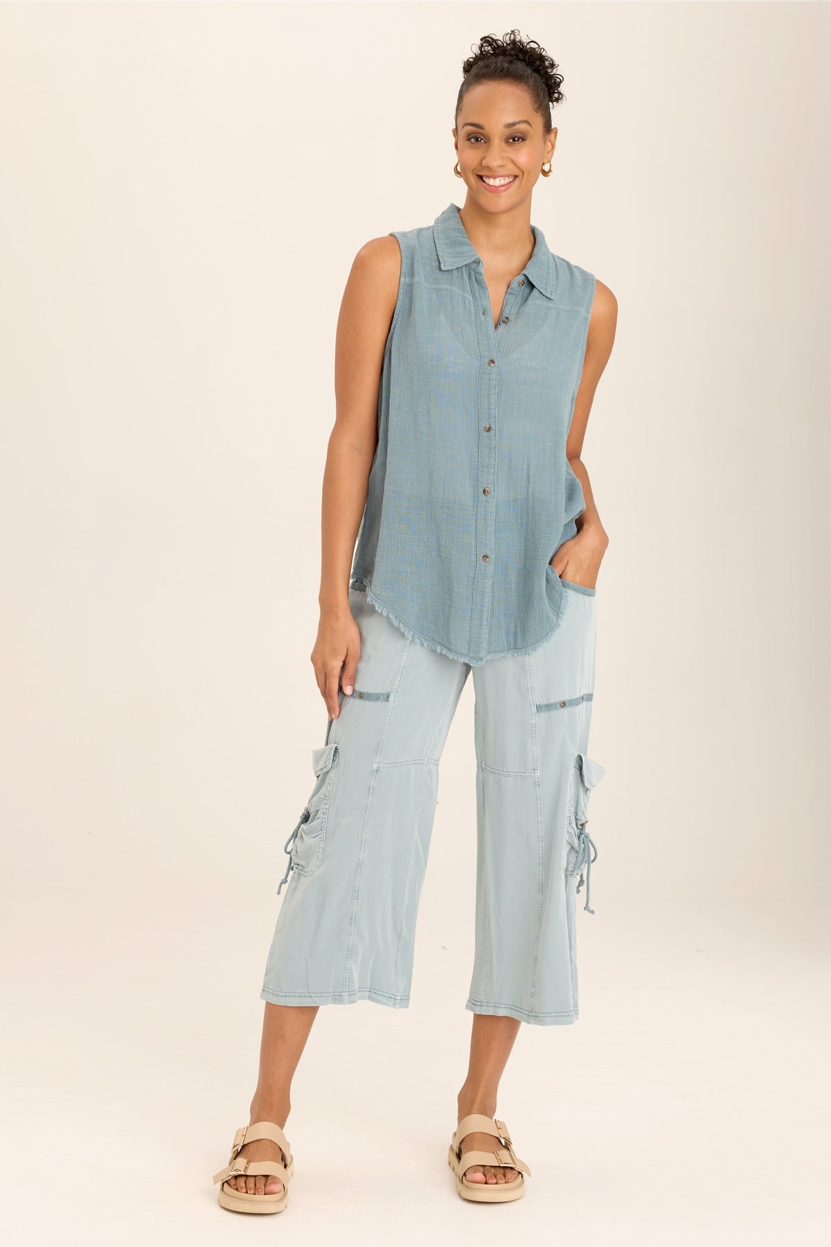 Otto Sleeveless Gauze Button Up Shirt for Women - Breathable Summer Blouse for Beach, Vacation & Casual Outings