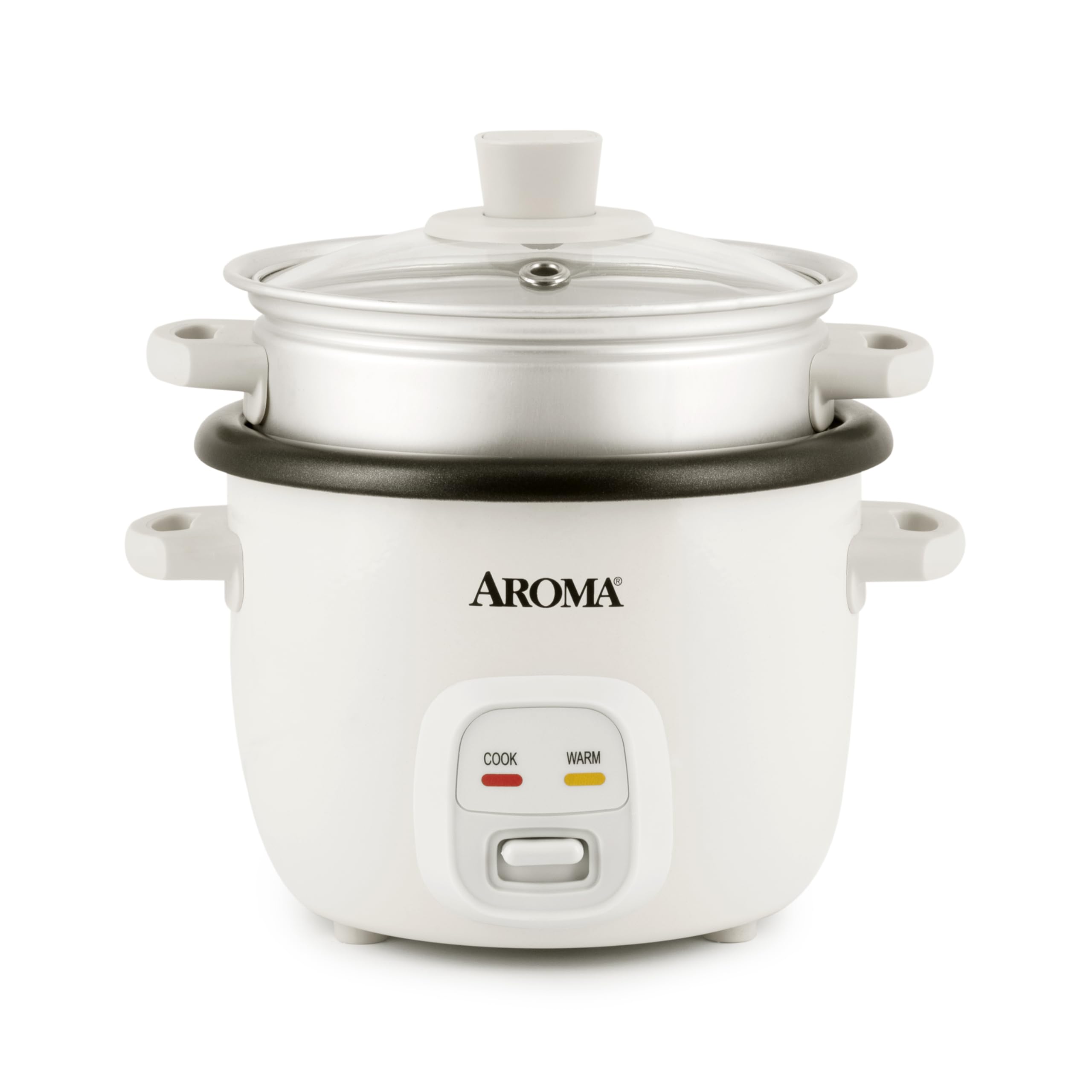 AROMA® 2-Cup (Uncooked) / 4-Cup (Cooked) Rice Cooker with Steamer - Multi-Function Grain & Oatmeal Cooker, Soup Maker, Auto Keep Warm - 1 Qt White (ARC-302-1NG) - Perfect for Small Kitchens, Dorms & Quick Meals