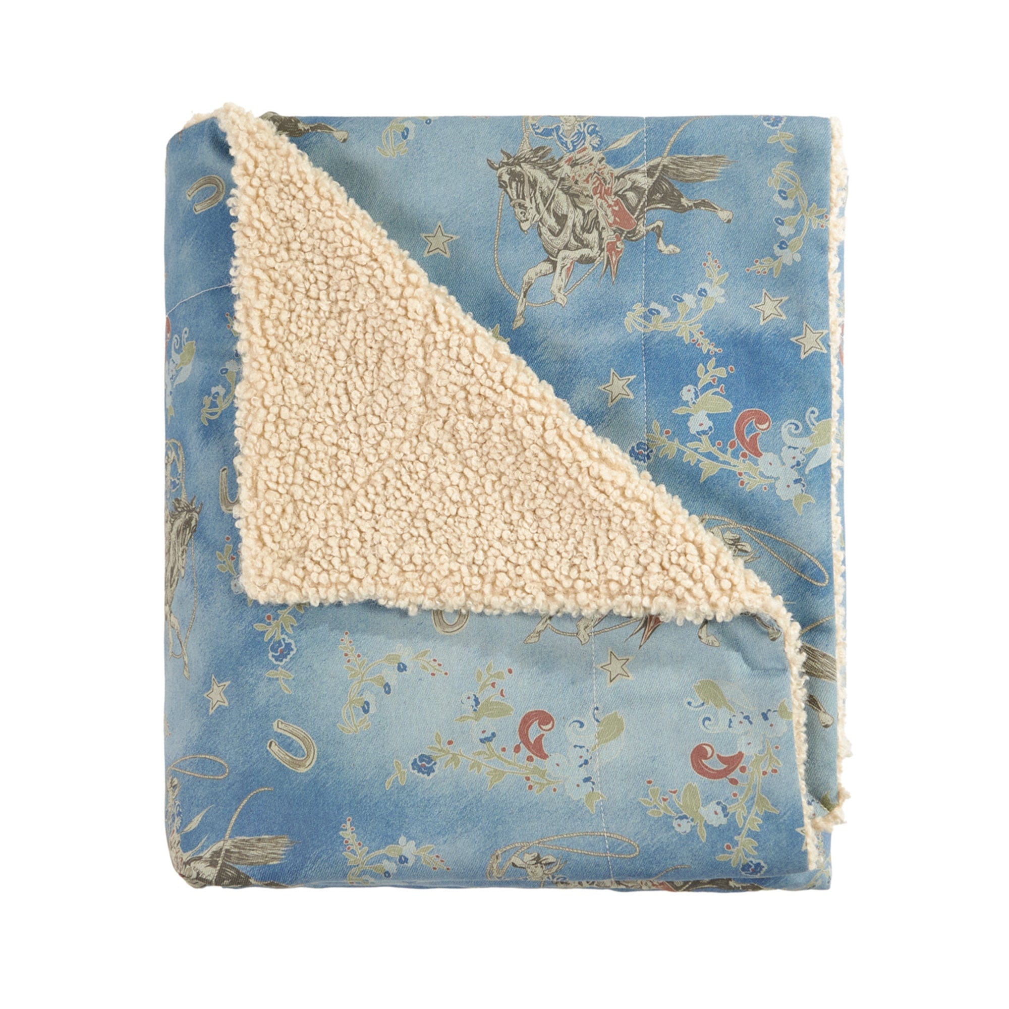 Lee Western Washed Denim Teddy Backed Throw Blanket - Cozy Flannel-Lined Western Style Throw for Couch, Bed & Home Decor - Perfect for Fall, Winter & Cabin Decorating