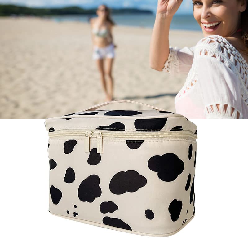 Travel Cosmetic Bag for Women - Large Capacity Waterproof Makeup Organizer with Cow Print Design | Perfect for Home, Vacation & Gym Essentials Storage