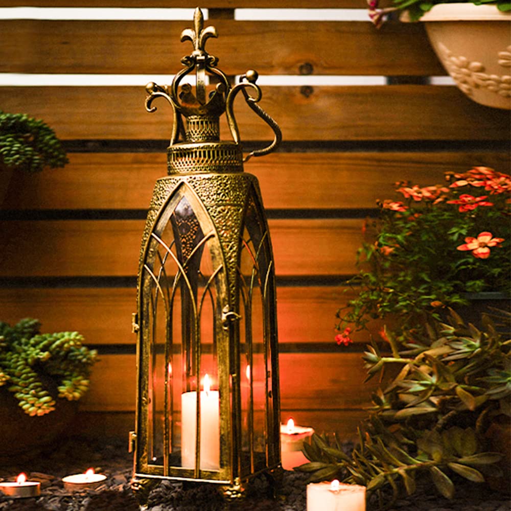 27.5 Inch Large Farmhouse Metal Hanging Candle Lantern with Clear Glass - Rustic Home Decor for Living Room, Garden, Patio, Wedding & Outdoor Events