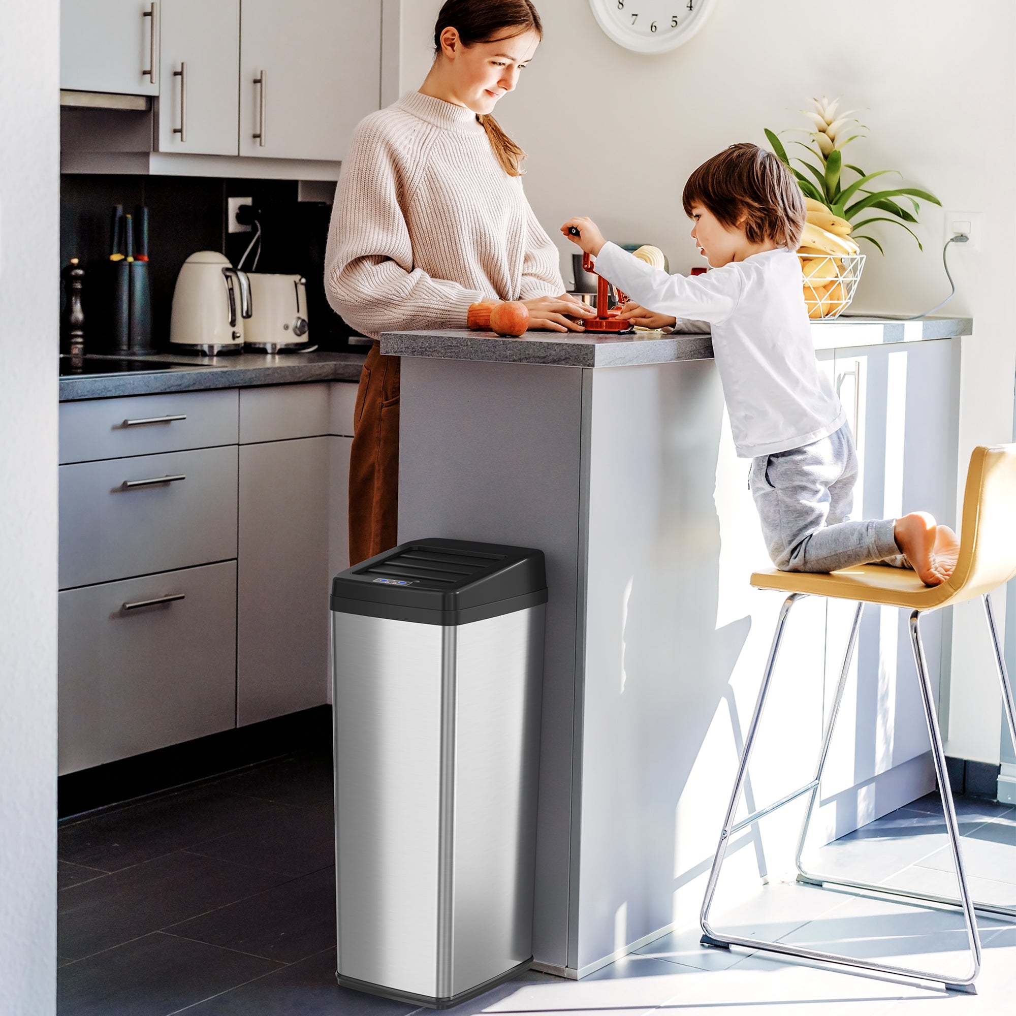 14 Gallon Automatic Sensor Kitchen Trash Can with Odor Control - Hands-Free Self-Contained Garbage Bin for Home, Office & Restaurant Use