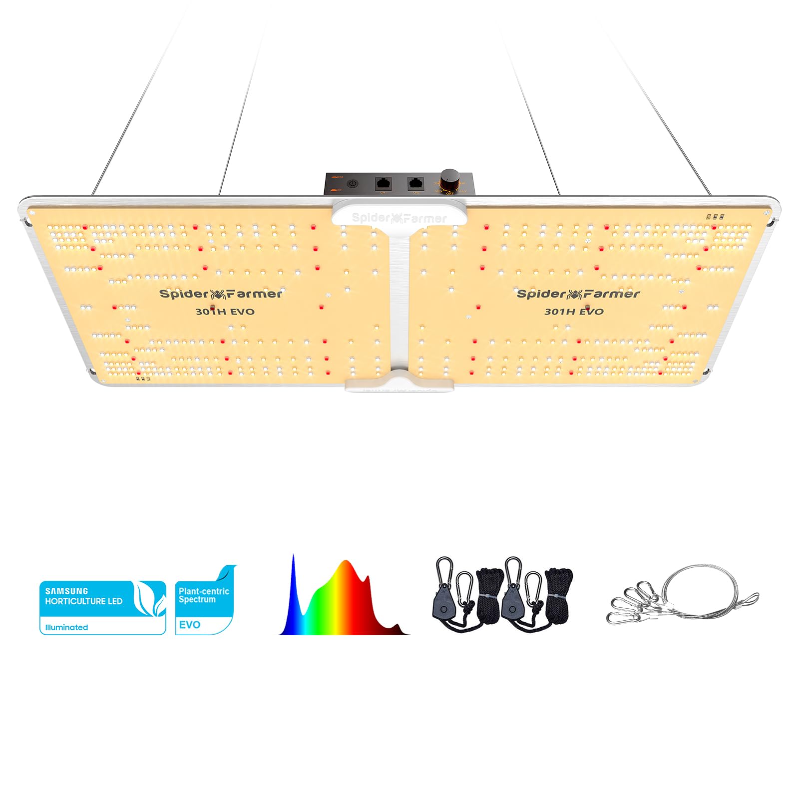 Spider Farmer 2024 New SF2000 LED Grow Light 2x4 ft Coverage with Samsung LM301H EVO Dimmable Full Spectrum Plant Grow Light - High Efficiency Indoor Gardening for Hydroponics, Greenhouse & Commercial Growing