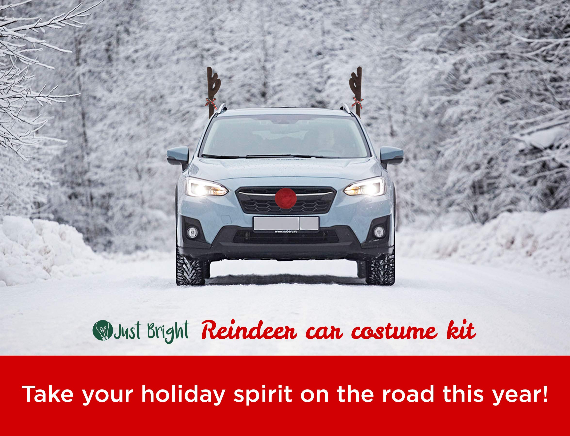 Reindeer Antlers and Nose Rudolph Car Kit - Easy to Install Christmas Car Decor for Windows & Grill - Festive Vehicle Accessories with Jingle Bells & Plush Red Nose - Perfect for Holiday Parades, Christmas Light Tours & Family Road Trips