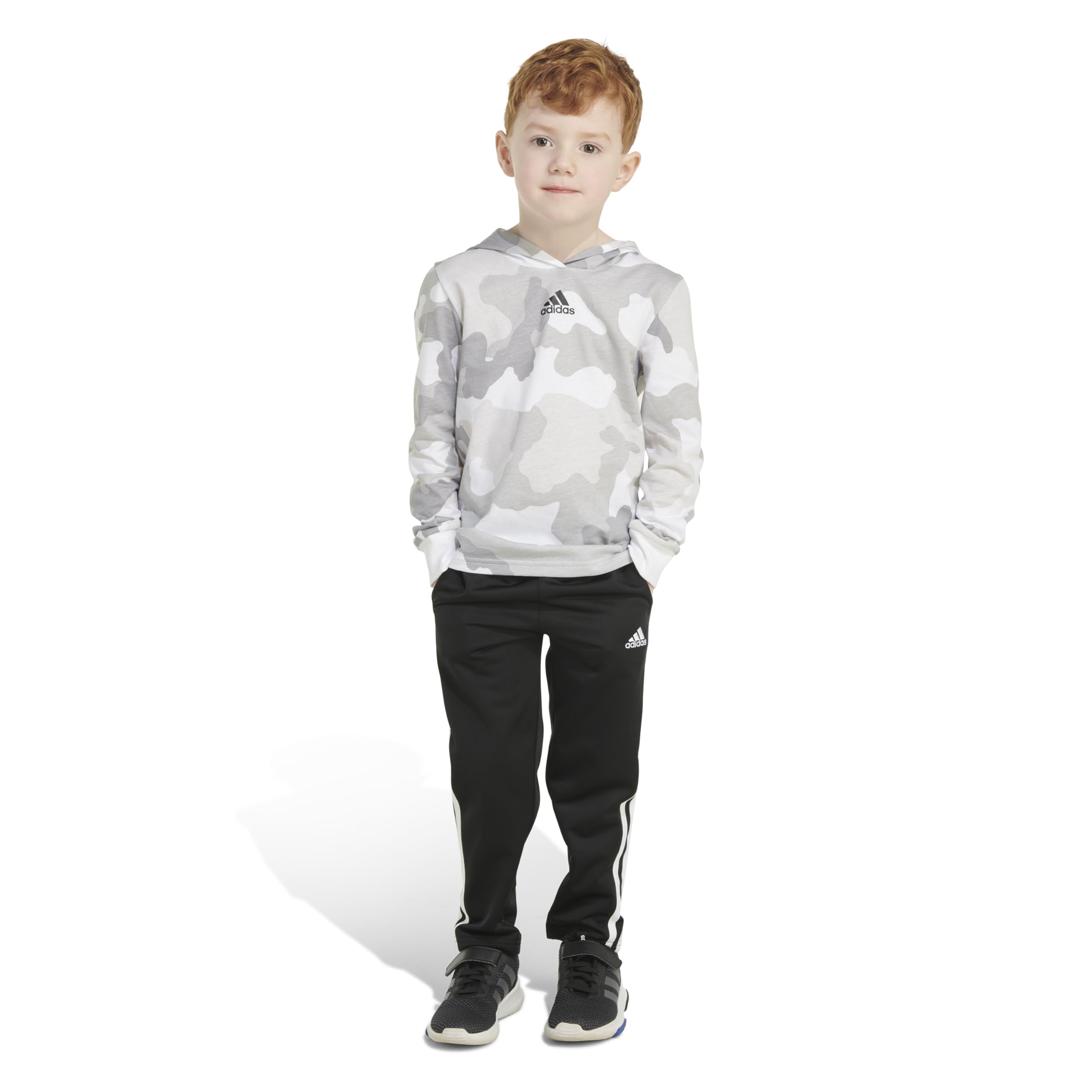 Adidas Boys Long Sleeve Camo Fleece Hooded Pullover Set - Warm Winter Outfit for Kids, Perfect for Outdoor Activities, School & Casual Wear