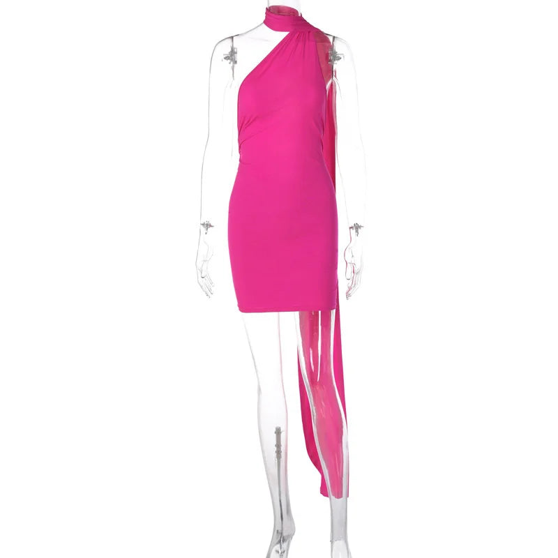 Sexy Backless Halter Mini Dress for Women - Fashion Metal Ring Sleeveless Pleated Bodycon Party Dress | Perfect for Night Out, Club Wear, and Special Occasions
