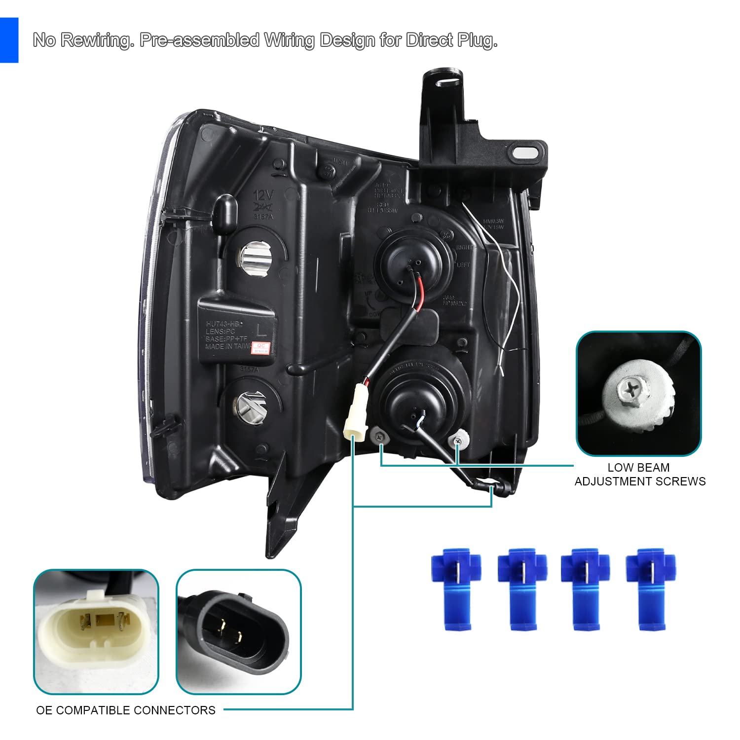 Spec-D Tuning Black LED Projector Headlights for 2007-2013 Chevy Silverado 1500/2500HD/3500HD - Left & Right Pair Headlamp Assembly - Upgrade Your Truck's Style & Night Visibility (Perfect for Off-Roading & Night Driving)