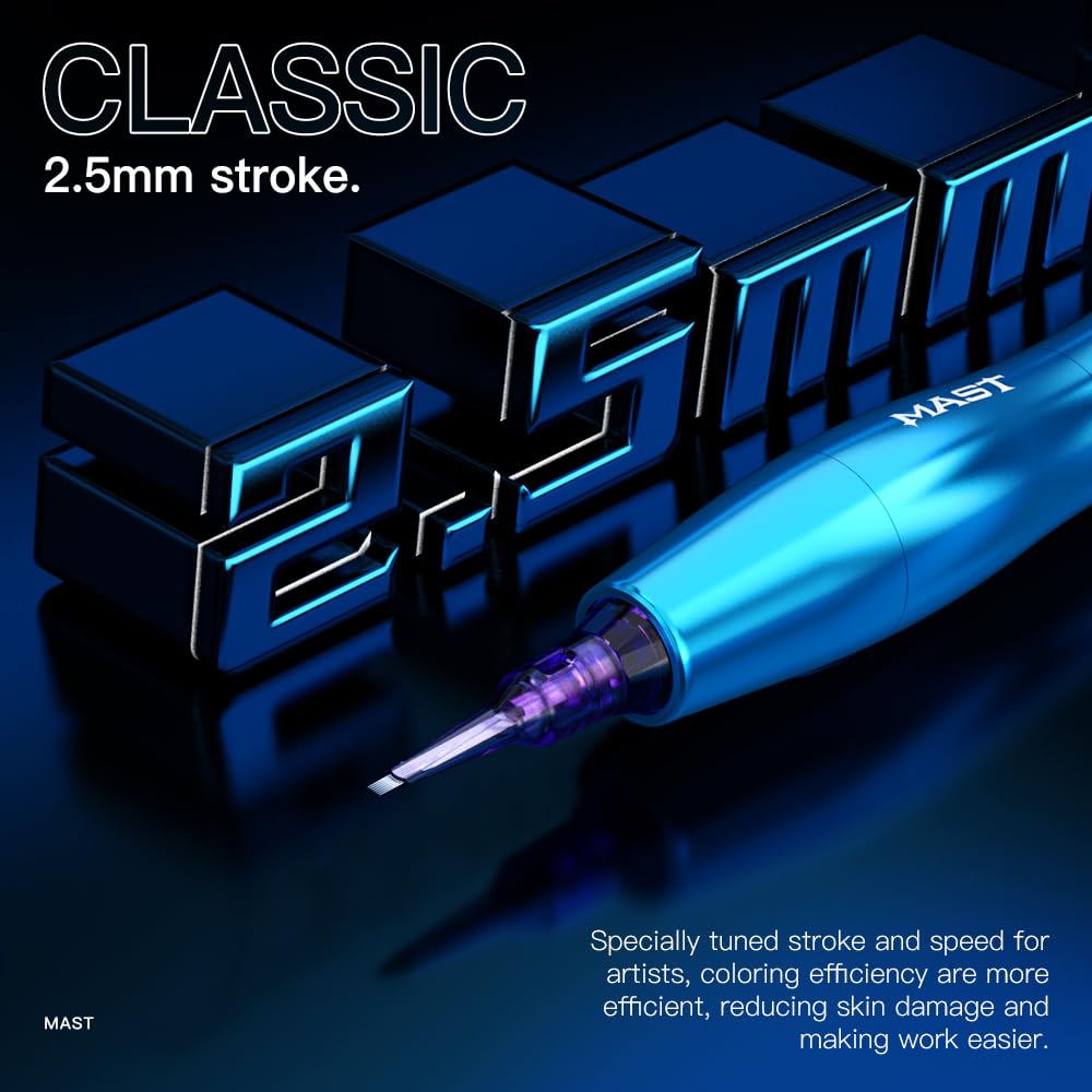 Mcore P20 Wireless Tattoo Pen Machine - Rotary Coreless Motor Tattoo Gun with 2 Replaceable Batteries | Professional Slim Tattoo Equipment for Women Artists | Perfect for Home & Studio Tattooing (Blue)