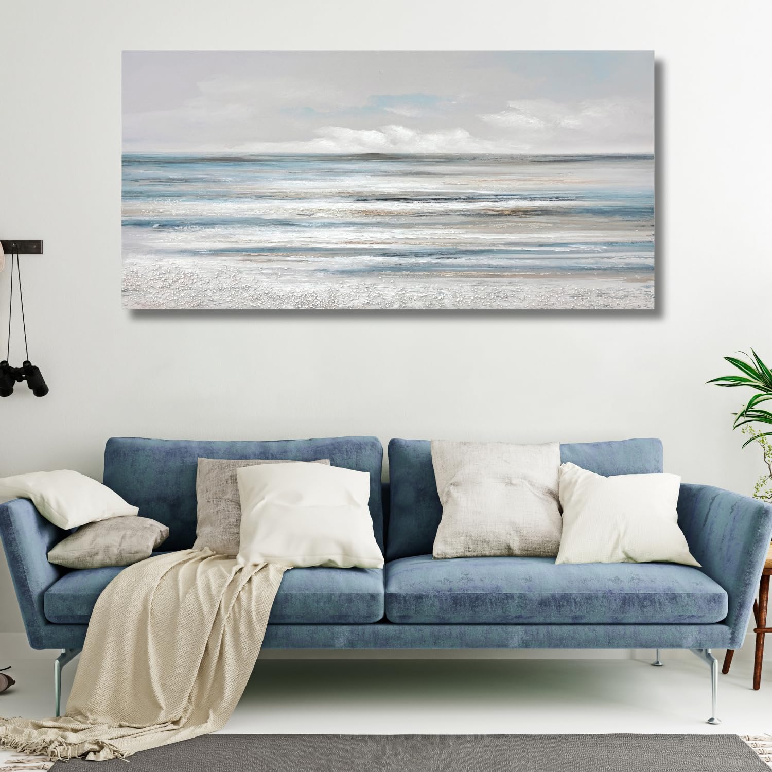 Abstract Coastal Wall Art - Modern Blue and White Textured Sea Canvas Painting 30x60 Inches, Beach Themed Home Decor for Living Room, Bedroom, Kitchen & Office | Perfect for Coastal, Nautical or Boho Interior Design Styles
