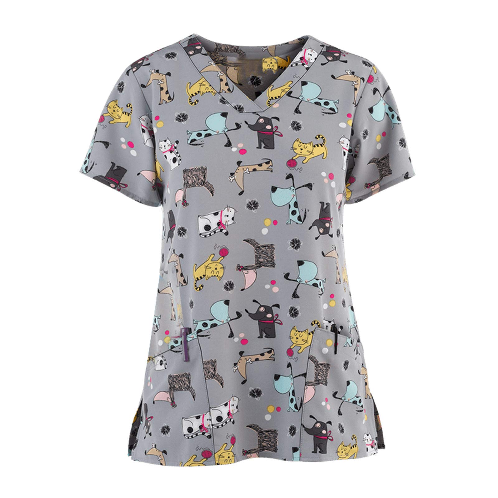 Comfortable Women's Nursing Tops for Work - Short Sleeve V-Neck Maternity Blouse with Cute Cartoon Print | Perfect for Office Wear, Breastfeeding Moms & Professional Working Uniforms