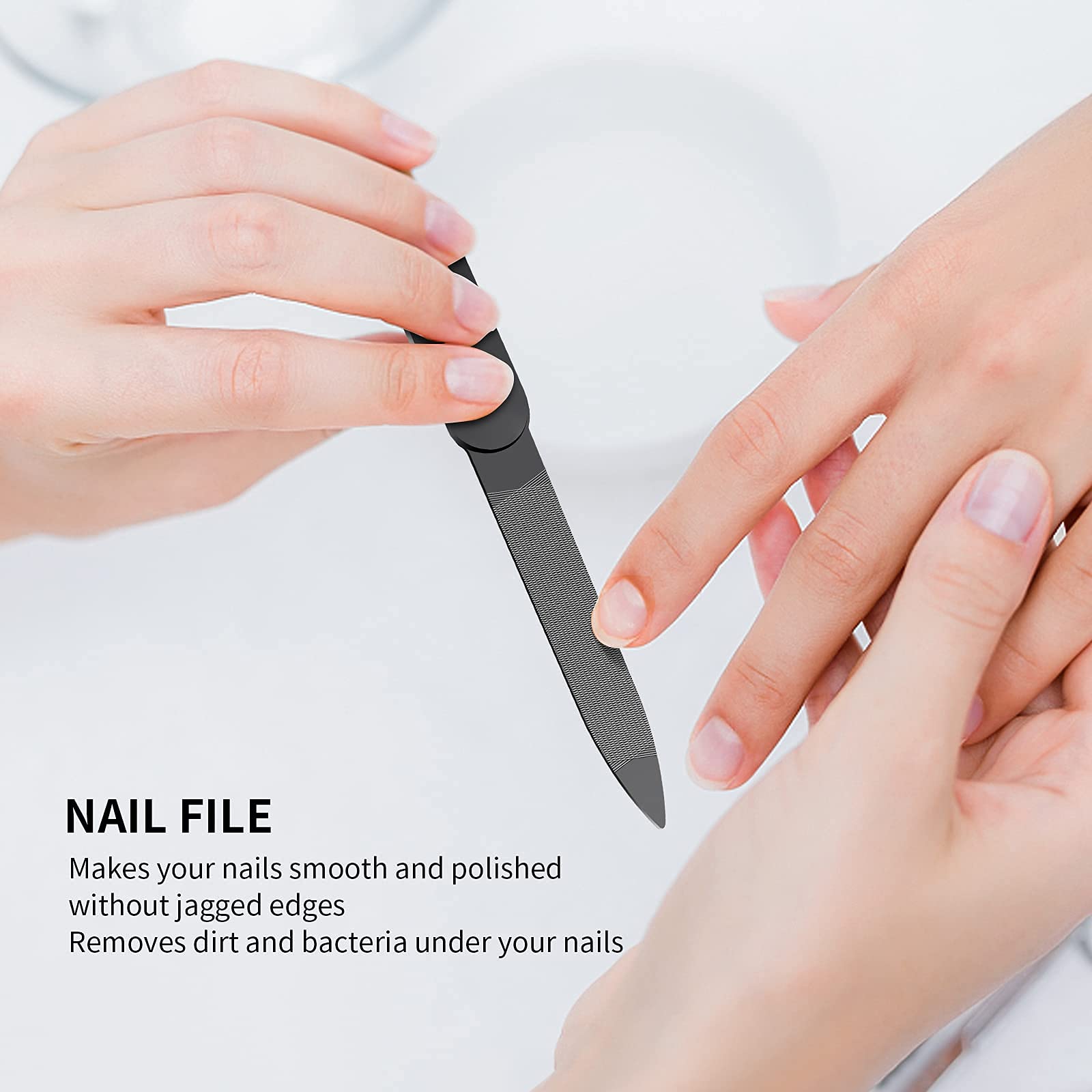 Premium Stainless Steel Nail Clippers Set - Sharp Fingernail & Toenail Clippers for Thick & Ingrown Nails - 4-Piece Black Nail Cutter Kit with Nail File for Men, Women & Kids - Perfect for Home, Travel & Salon Use