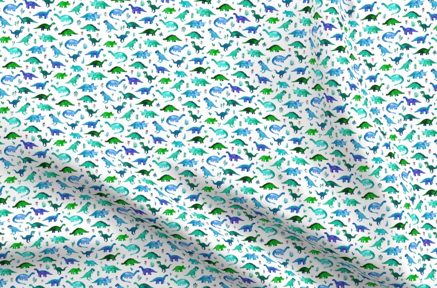 Extra Tiny Dinos Blue Green White Watercolor Dinosaur Print Minky Fabric - Soft Plush Fat Quarter for Baby Blankets, Quilt Backing & DIY Sewing Projects | Perfect for Nursery Decor, Kids Room & Gift Making