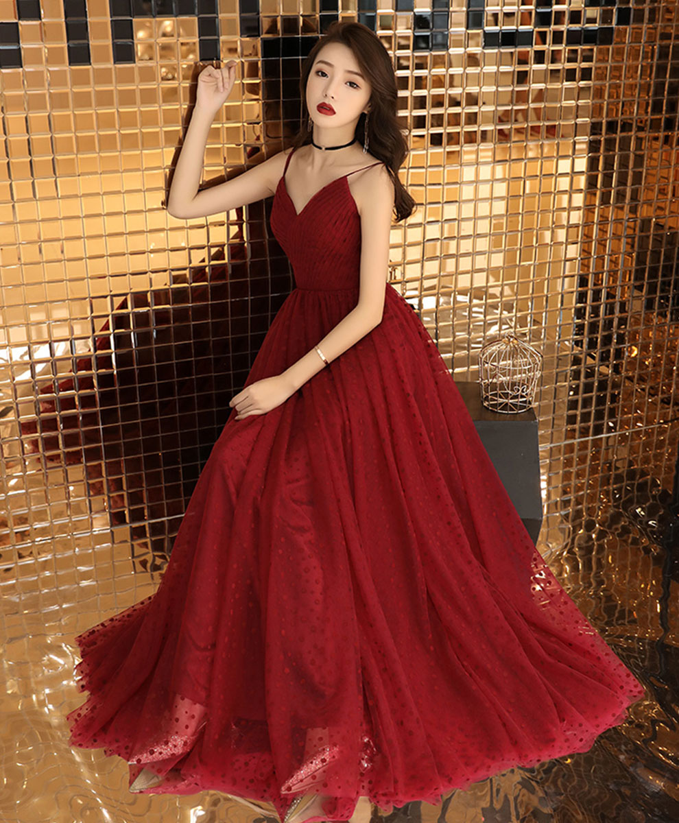 Elegant Burgundy Sweetheart Tulle Long Prom Dress for Formal Evening Events & Special Occasions