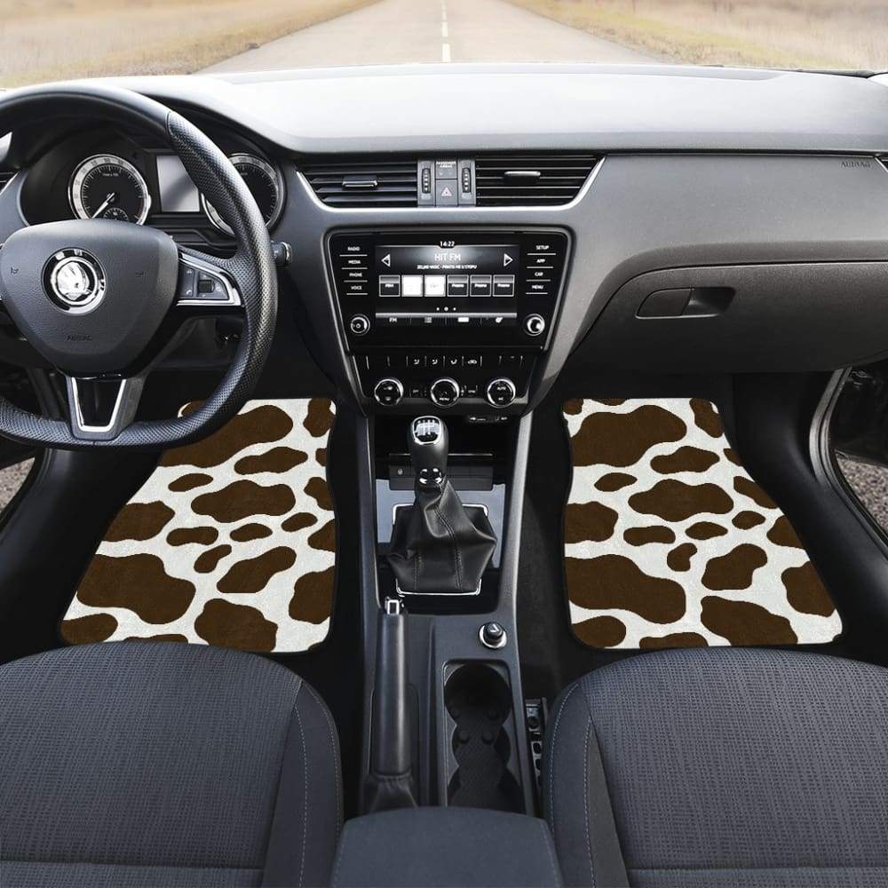 Premium Brown Cowhide Printed Car Floor Mats - Durable & Stylish for SUVs, Trucks & Sedans - Perfect for All-Weather Protection & Interior Decor