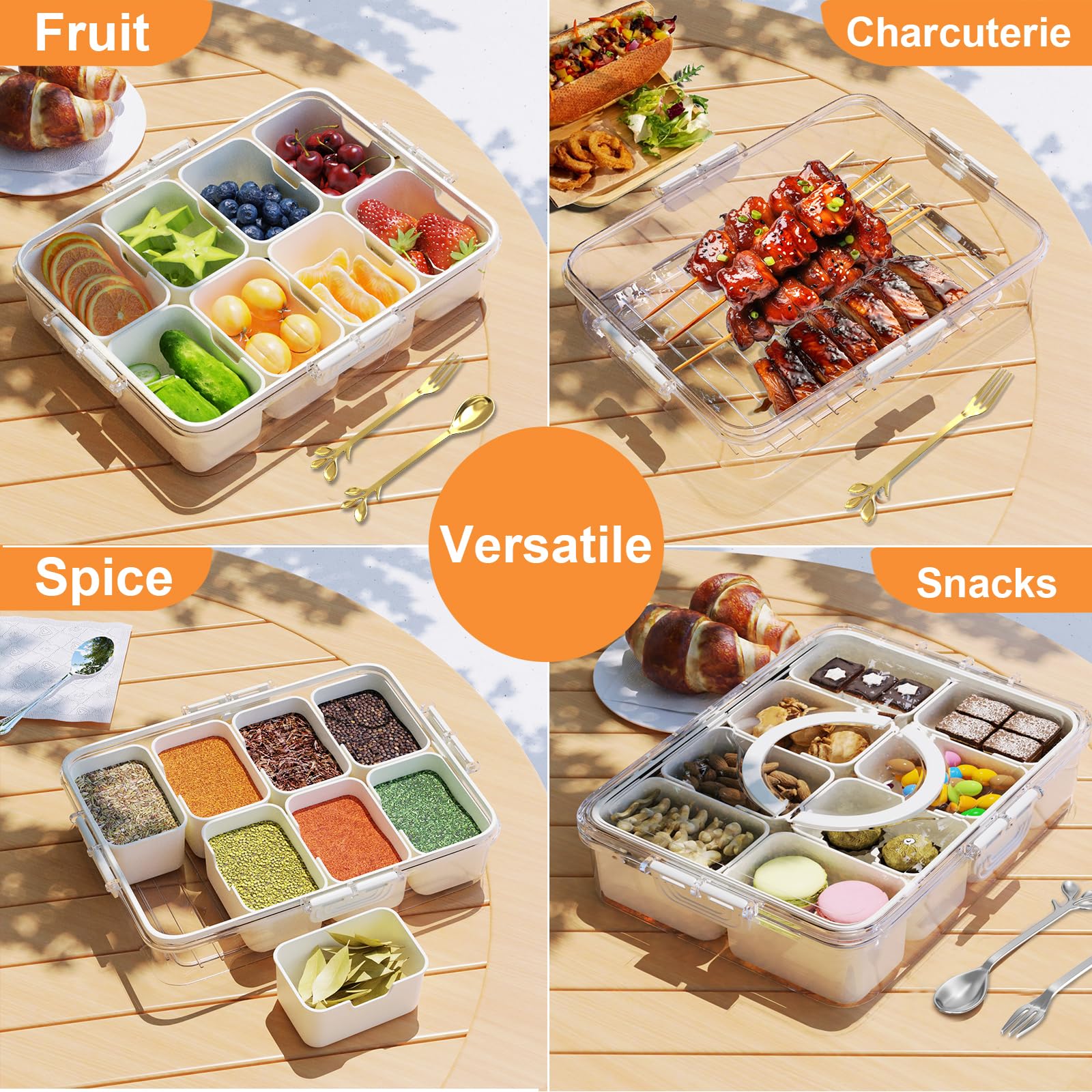 2-Pack Snackle Box with Lid - Divided Snack Organizer for Candy, Fruits, Nuts, Spices & Vegetables - Perfect for Parties, Picnics, Travel & Office Lunch - BPA-Free Plastic Serving Tray for Kids & Adults