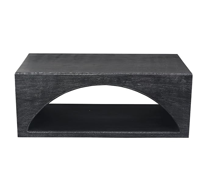 **Solid Wood Coffee Table with Storage - Corsica Arched Center Table in Aged Black Finish | Perfect for Living Room, Lounge & Home Decor**