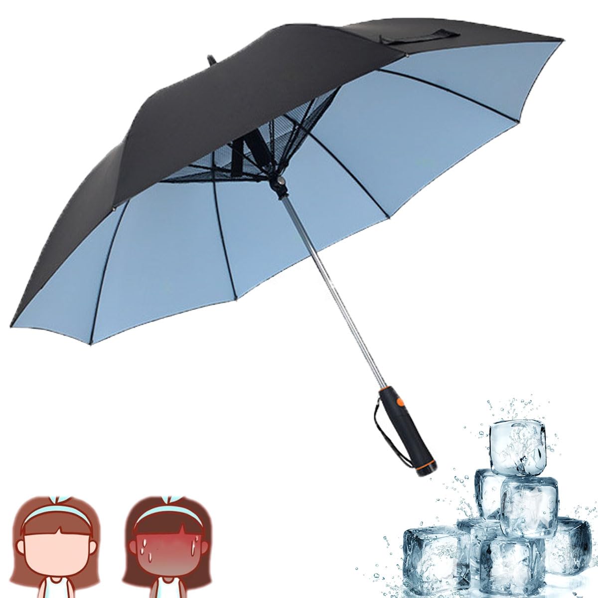 3 in 1 Cooling Umbrella with Fan & Misting Spray - Portable USB Rechargeable Sun Protection Umbrella for Outdoor, Beach, Hiking & Summer Activities