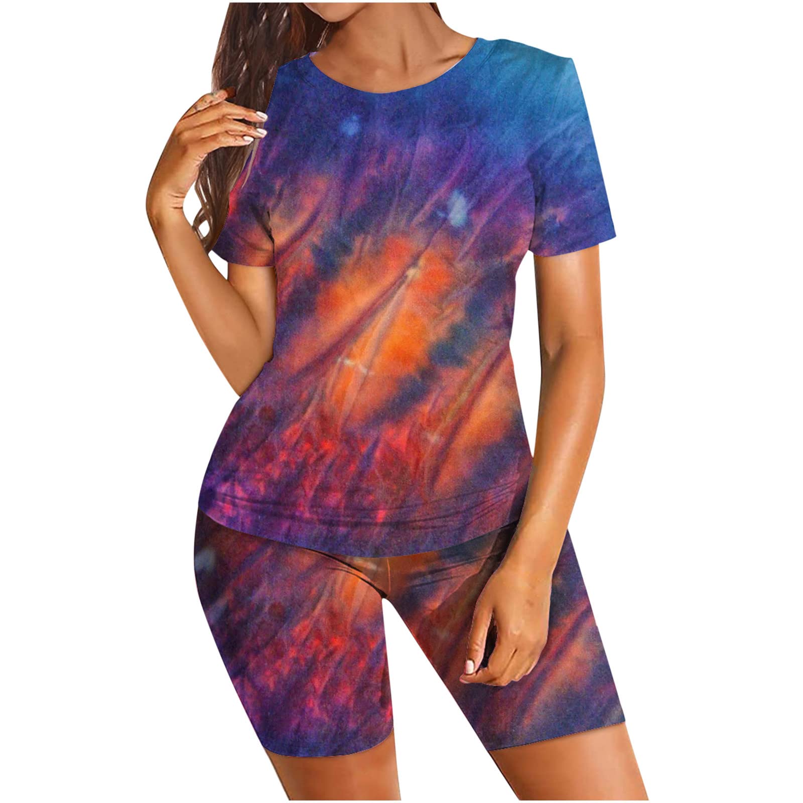 Women's Tie Dye Pajama Set - Soft Short Sleeve Top & Lounge Shorts - Comfy Sleepwear for Nighttime & Relaxation at Home - Perfect for Sleepovers, Lounging and Vacation Wear