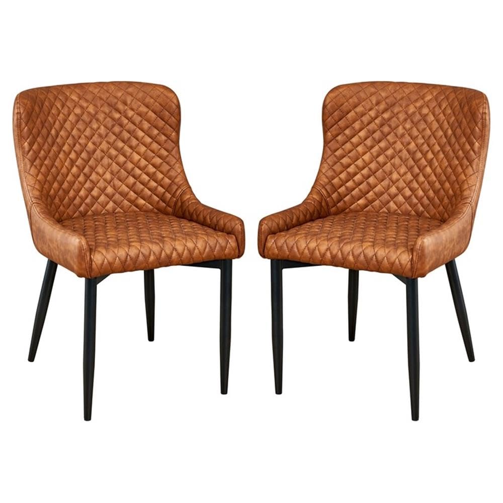 Pemberly Row 18'' Modern Faux Leather Tufted Dining Chairs in Tan - Set of 2 | Comfortable Upholstered Kitchen Chairs for Dining Room, Breakfast Nook & Home Office