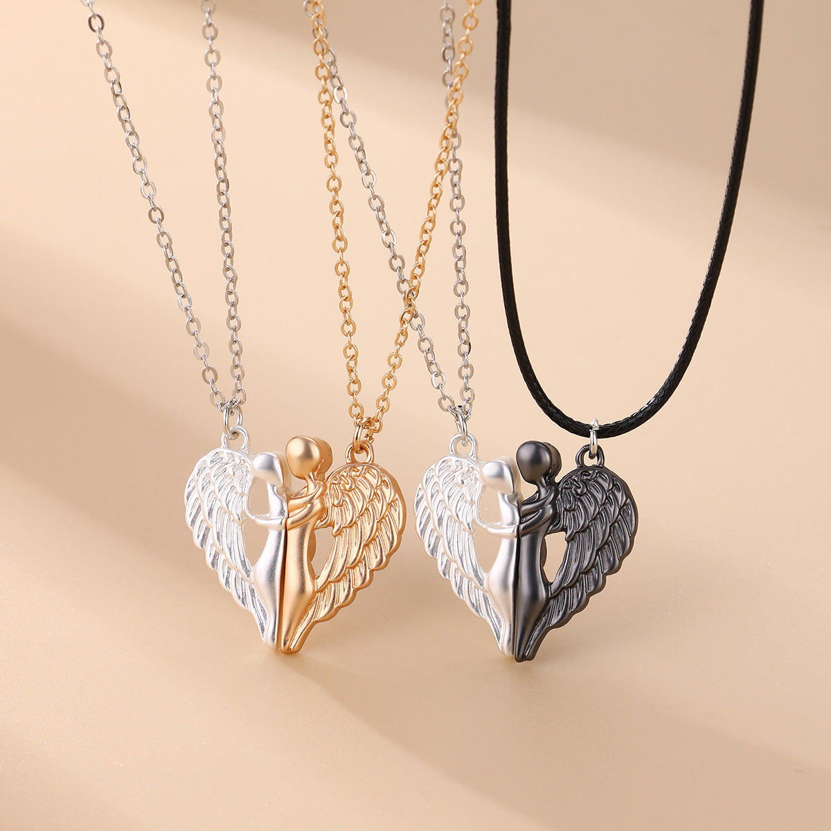 Hugging Angel Couple Wings Magnetic Necklace Set | Romantic Gift for Couples, Valentines Day, Anniversary | Perfect for Date Nights & Special Occasions