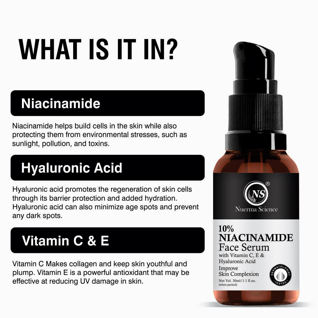 Nuerma Science 10% Niacinamide Face Serum for Acne Marks & Blemish Removal - Oil Balancing Serum with Zinc for Oily & Acne-Prone Skin | Skin Clarifying Anti-Acne Treatment | 30ml | Perfect for Daily Skincare Routine & Post-Acne Recovery