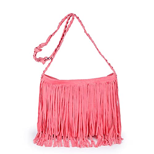 Stylish Women's Fringe Leather Shoulder Bag - Adjustable Knit Strap Soft PU Messenger Purse in Solid Colors | Perfect for Work, Travel & Boho Fashion Outfits