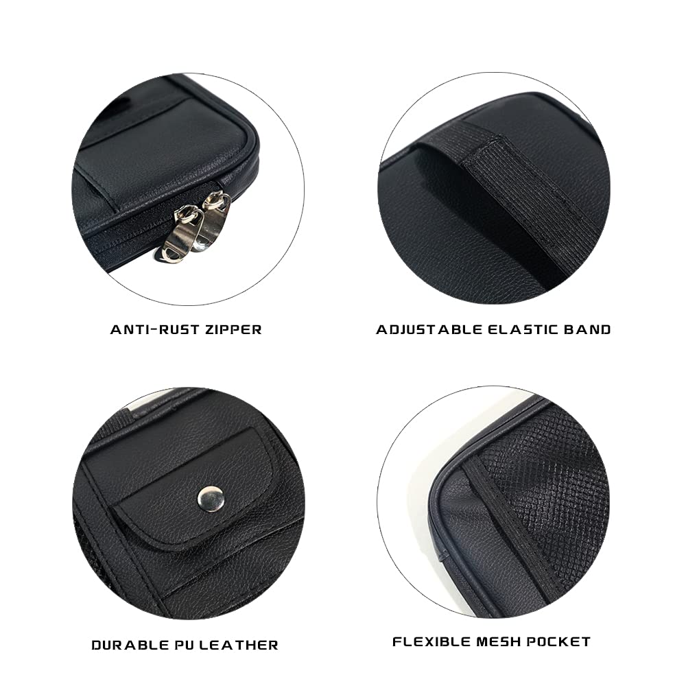 VAGURFO Car Sun Visor Organizer - Multi-Pocket Zipper Storage Pouch for Truck & Auto Accessories | Black Interior Organizer for Sunglasses, Phones & Small Items | Perfect for Road Trips & Daily Commutes