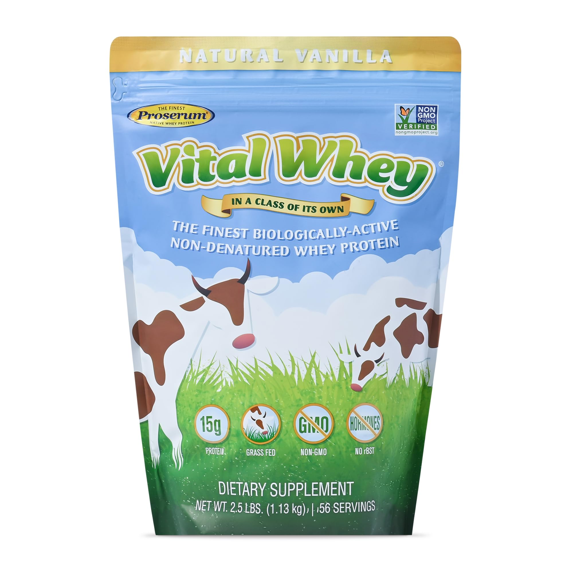 Grass-Fed Whey Protein Powder - Natural Vanilla Flavor 2.5lbs (56 Servings) | 15g Protein Per Serving | Immune Support & Muscle Recovery | Clean Holistic Nutrition for Fitness, Post-Workout & Healthy Lifestyle