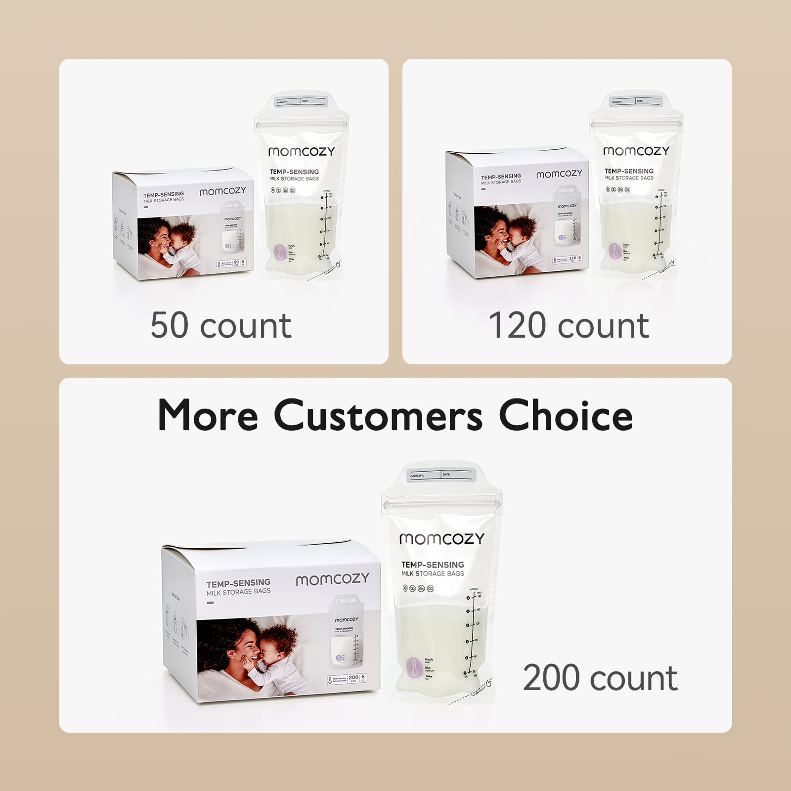 Momcozy Breastmilk Storage Bags - 120PCS, 6oz Self-Standing, Leak-Proof, Temp-Sensing Disposable Milk Freezer Bags for Breastfeeding Moms | Perfect for Travel, Work & Nighttime Pumping