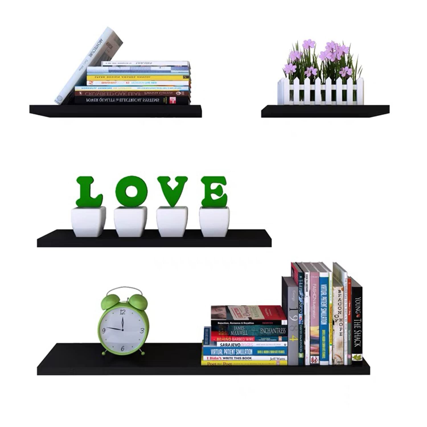 Lydia88 NW 1776 White Floating Shelves Set of 4 - Modern Faux Wood Wall Mounted Storage Shelves with Matte Finish - Perfect for Bedroom, Bathroom, Living Room & Kitchen Organization - Home Decor & Space Saving Solution