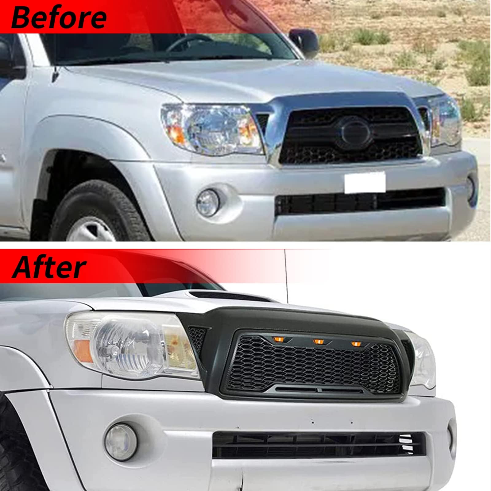 ABS Mesh Grille Front Bumper Grill for Toyota Tacoma 2005-2011 - Matte Black Finish | Off-Road & Custom Truck Upgrade | Perfect for Off-Roading, Car Shows & Daily Driving