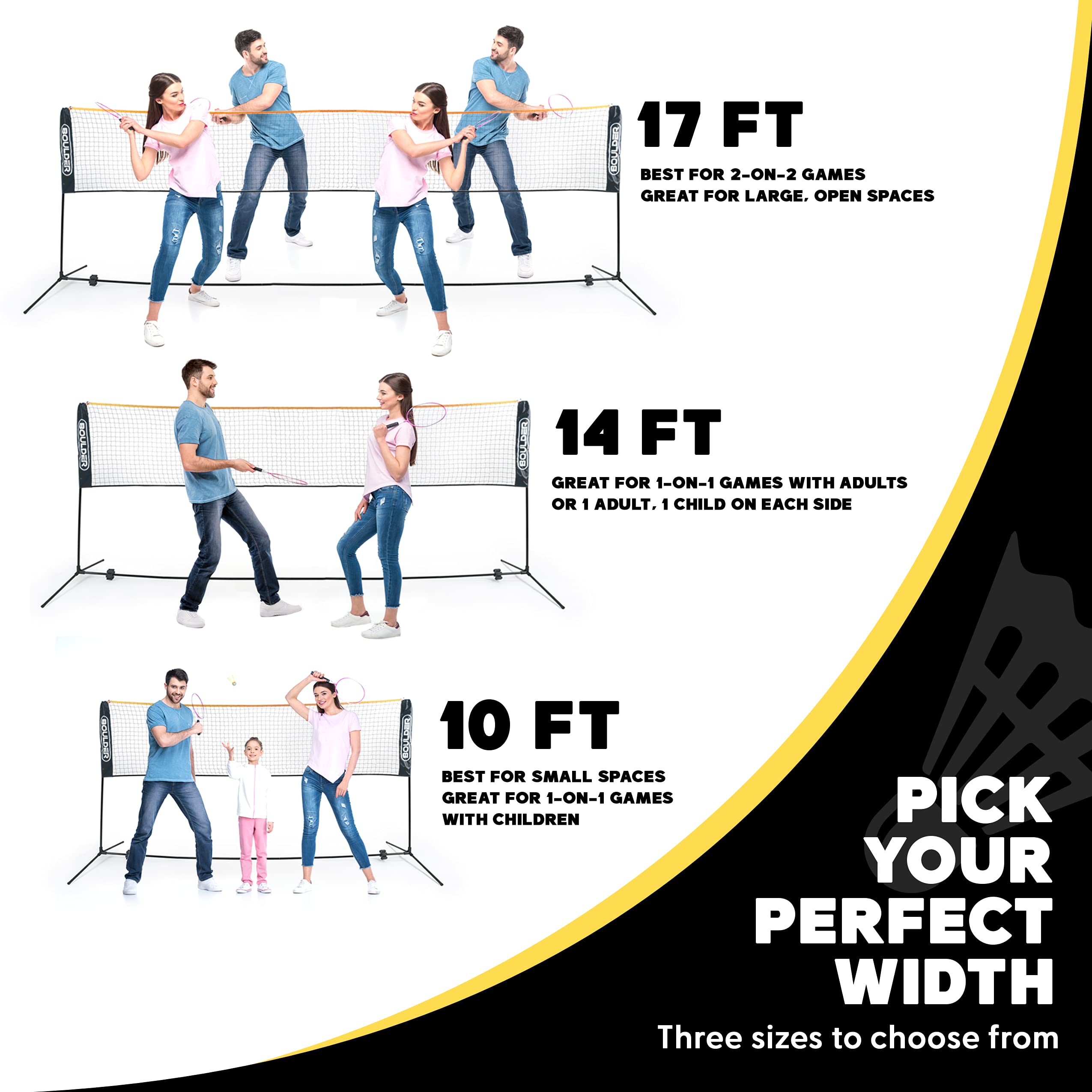 Adjustable Boulder Badminton & Pickleball Net - Portable Sports Net for Volleyball, Tennis, Backyard Games - Easy Setup Indoor/Outdoor Net with Poles - Perfect for Family Fun, Picnics & Backyard Sports