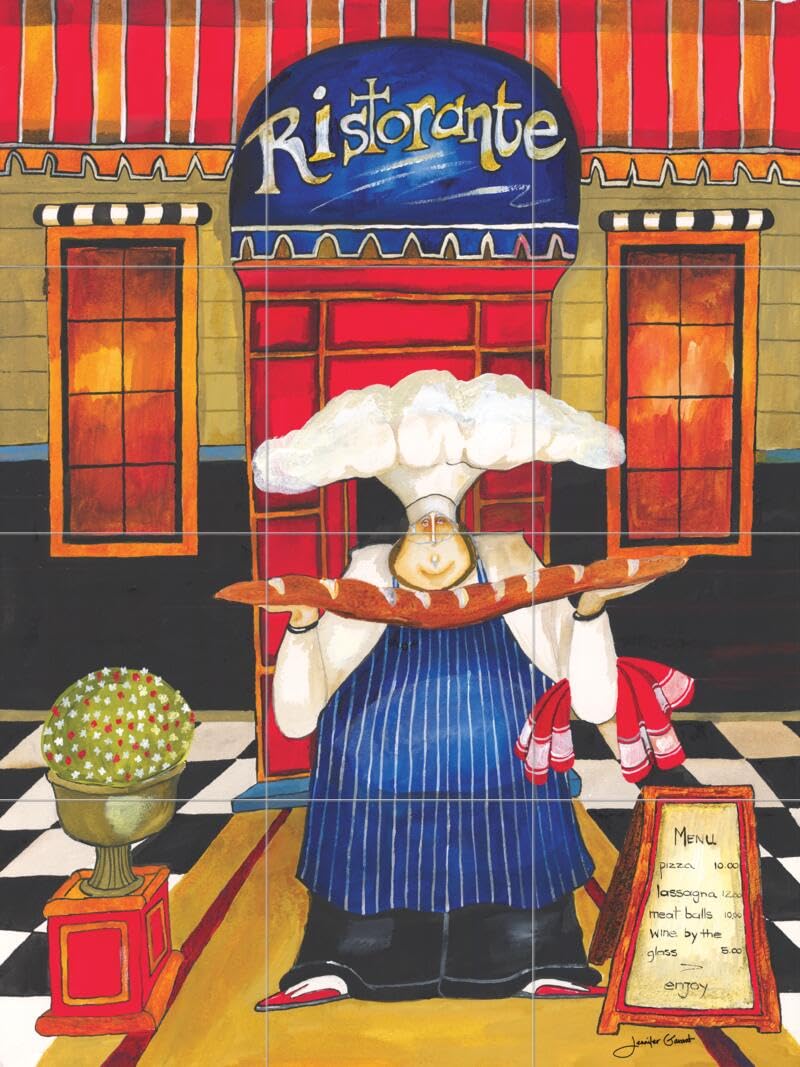 Hand-Painted Ceramic Backsplash Tile Mural - Italian Chef Cooking Artwork for Kitchen & Bathroom Decor - Jennifer Garant Collection - Perfect for Restaurant, Home Kitchen Remodel & Bathroom Accent Wall