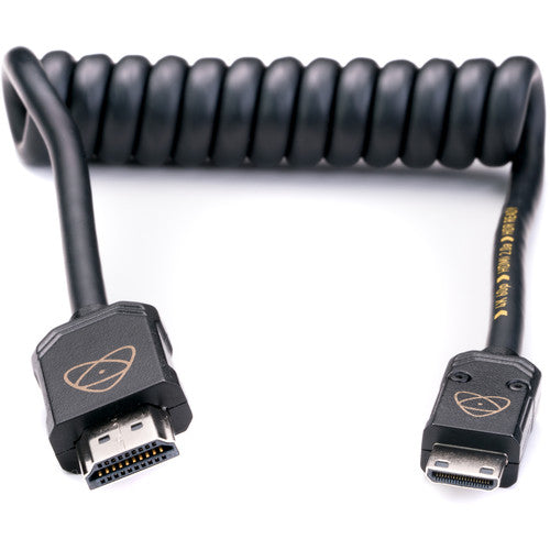 Atomos AtomFLEX Coiled Mini HDMI to HDMI Cable (12 to 24 inches) - Durable Flexible HDMI Cord for Cameras, Monitors & Video Equipment - Perfect for DSLR Rigging, Studio Setups & On-Location Filming