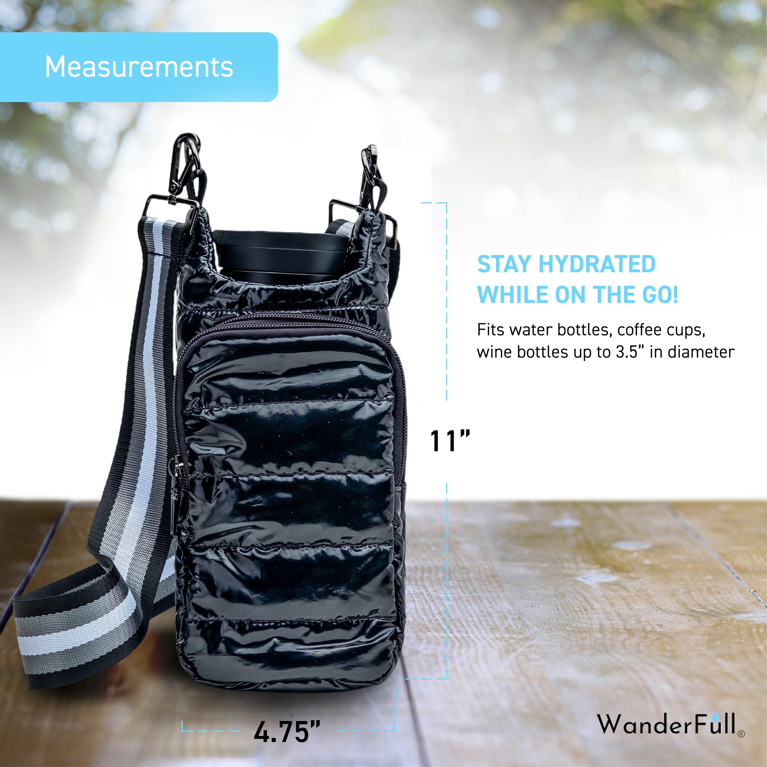 Quilted Water Bottle Holder with Strap - Crossbody Bag for Gym & Travel