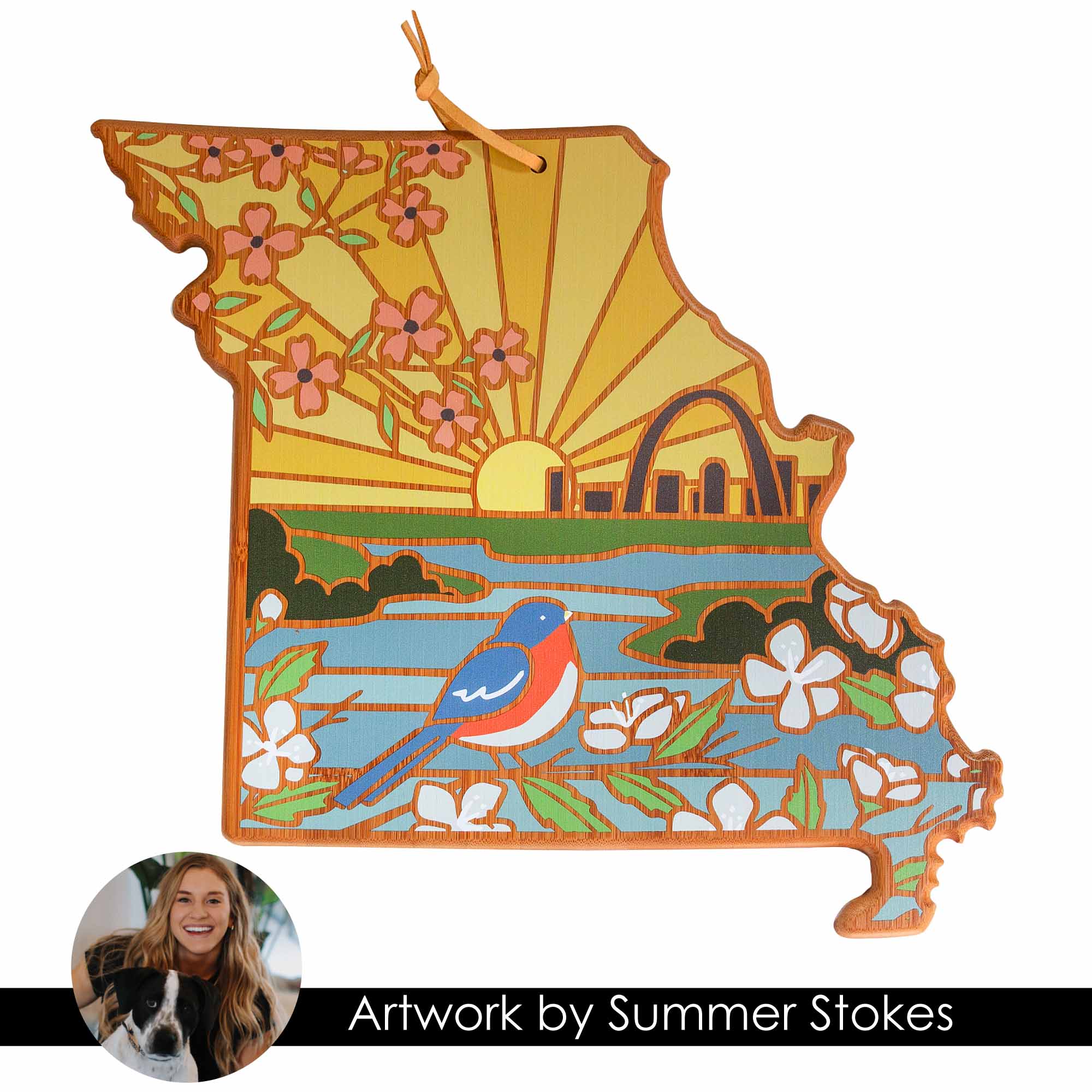 Handcrafted Missouri Wood Cutting Board with Summer Stokes Artwork - Perfect for Kitchen Prep, Charcuterie Boards & Home Decor Gifts