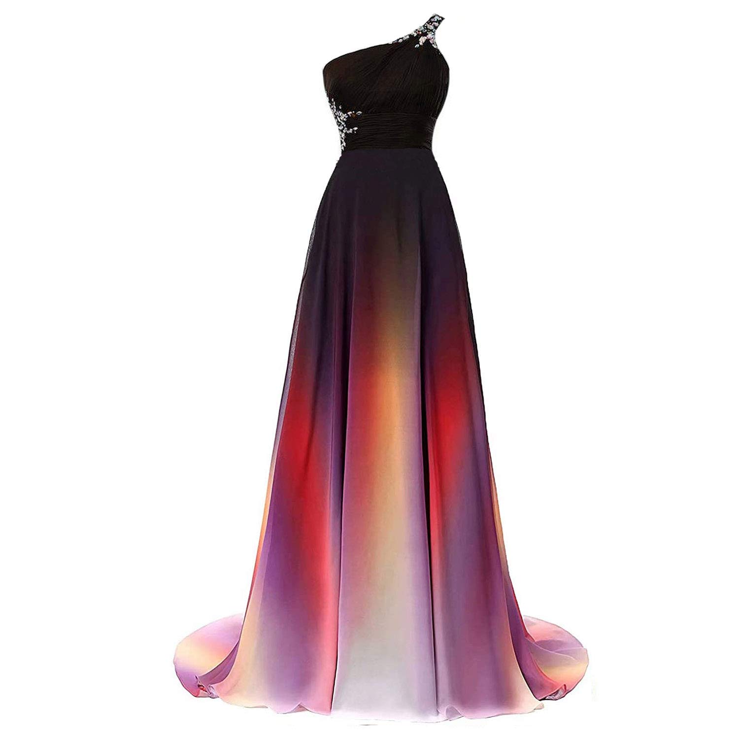 Elegant Black Ombre Beaded Chiffon Long Prom Evening Dress for Women - Perfect for Formal Events, Galas & Special Occasions