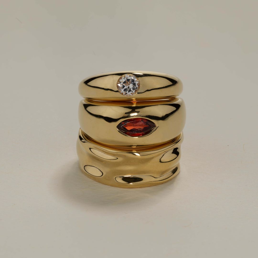 Organic Gold Hammered Band Ring for Women - Handmade Boho Wedding Stackable Ring for Everyday Wear & Special Occasions