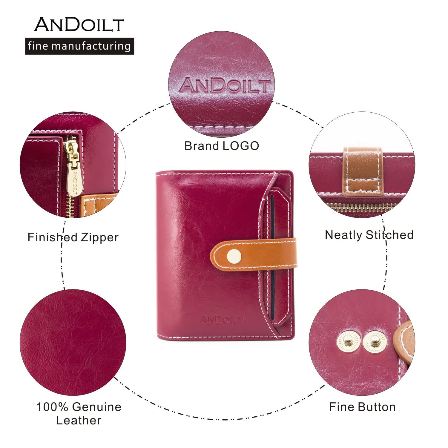 ANDOILT Genuine Leather Women's RFID Blocking Wallet - Slim Bifold Card Holder with ID Window & Coin Pocket | Perfect for Everyday Use, Travel & Gift Giving